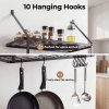 Toque Pot Pan Rack Wall Mounted Kitchen Shelf 2 Tier Storage Rack Metal 10 Hooks