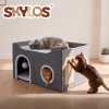 Skylos Cat House 2-Layer Large Soft Cave Cube Fluffy Ball Grey Scratching Board
