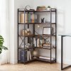 Levede Corner Bookcase 5-Tier L-Shaped Bookshelf Space-Saving Spice Walnut Black Metal