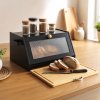 TOQUE Bread Box Wooden Bread Bin 2-Tier Bamboo Bread Storage Holder Black