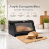 TOQUE Bread Box Wooden Bread Bin 2-Tier Bamboo Bread Storage Holder Black