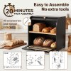 Bread Box 2-Tier Large Capacity Roll Top Black Bamboo Acrylic Door