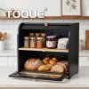 Bread Box 2-Tier Large Capacity Roll Top Black Bamboo Acrylic Door