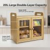 TOQUE Bread Box 20L 2-Tier Bamboo Bread Bin Storage Acrylic Door Natural
