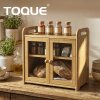 TOQUE Bread Box 20L 2-Tier Bamboo Bread Bin Storage Acrylic Door Natural