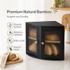 Bread Bin Corner Bread Bin for Kitchen Double-Layer Bamboo Box Black
