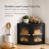 Bread Bin Corner Bread Bin for Kitchen Double-Layer Bamboo Box Black