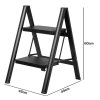 Traderight Small Step Ladder Foldable 150KG Carbon Steel Kitchen Steps Black