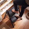 Traderight Small Step Ladder Foldable 150KG Carbon Steel Kitchen Steps Black