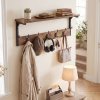 Levede Coat Rack Wall Mounted Shelf 7 Hooks Heavy Duty Entryway Storage Brown