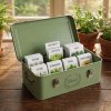 TOQUE Seed Box 4-Compartment Storage Box Metal Seed Organiser Dark Green