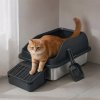 Skylos Stainless Steel Cat Litter Box Big Cats Kitten High Sided Easy Clean Grey