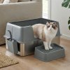 Skylos Stainless Steel Cat Litter Box High Sided Litter Tray with Scoop Pedal