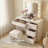 Levede Vanity Makeup Dressing Table White with Led Light Mirror Drawer PU Stool