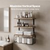 Levede Wood Floating Shelves 3 Tier Bathroom Wall Shelves with Storage Basket