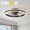 Emitto Ceiling Fan with Lights Remote Modern LED Dimmable Quiet 6 Speeds Black