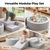 Dekko Soft Play Set 5Pc PU Leather Foam Blocks Baby Climbing Sliding Indoor Grey