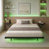 Levede Double Bed Frame Floating Design with Storage Shelves RGB Lights Black