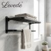 Levede Towel Holder with 2 Bars Wall Mounted No Drill Bathroom Shelf Black