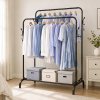 Levede Clothes Rail Heavy Duty 2 Rods Carbon Steel Rack with Shelf Bedroom Black