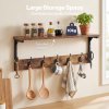 Levede Coat Rack Wall Mounted Shelf 7 Hooks Heavy Duty Entryway Storage Brown