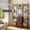 Levede Book Shelves 10 Open 3 Fabric Drawers Tall Storage Unit for Office Brown