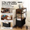 Slim Side Table with Charging Station Storage Narrow End Table Sofa Living Room