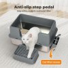 Skylos Stainless Steel Cat Litter Box High Sided Litter Tray with Scoop Pedal
