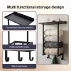 Levede Towel Rack Wall Mounted Shelf Bathroom Storage Holder with Hooks Black