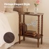 Levede Narrow Side Table 2 Tier Storage MDF End Table Rubber Wood Legs Brown