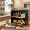 Bread Box 2-Tier Large Capacity Roll Top Black Bamboo Acrylic Door
