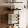 Levede Towel Rack Wall Mounted Shelf Bathroom Storage Holder with Hooks Black