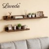 Levede Wall Shelves Set of 3 Floating Shelves High Edges For Living Room Brown