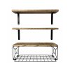 Levede Wood Floating Shelves 3 Tier Bathroom Wall Shelves with Storage Basket