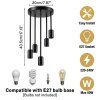 Emitto Ceiling Lights 5 Lights Flush Fitting Pendant Lamp E27 Base Black