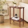 Levede Narrow Side Table 2 Tier Storage MDF End Table Rubber Wood Legs Brown