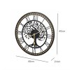 Yezi Wall Clock Silent Quartz Tree Design 40Cm Large Face For Living Room Black