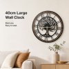 Yezi Wall Clock Silent Quartz Tree Design 40Cm Large Face For Living Room Black