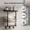 Levede Towel Rack Wall Mounted Shelf Bathroom Storage Holder with Hooks Black