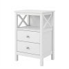 Levede Bedside Table Wood Nightstand Cabinet 2 Storage Drawers Open Shelf White