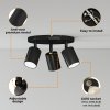 EMITTO 3-Way Spotlight Ceiling Light Adjustable GU10 Modern Black Round Base