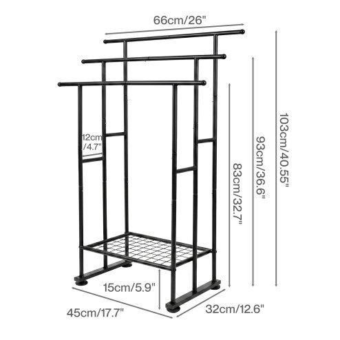 Levede Towel Rail Metal Rack With Basket 3-Tier Storage Anti-Slip Foot Black