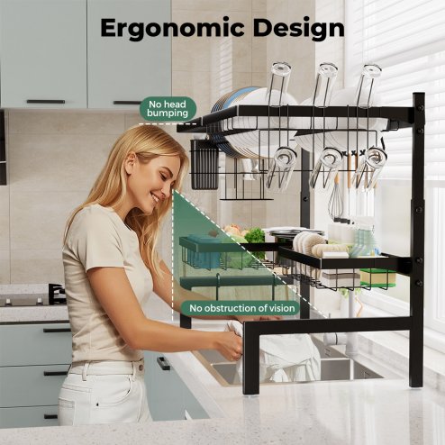 Toque Over Sink Dish Drying Rack 2 Tier Adjustable Drainer Rack Space Saving