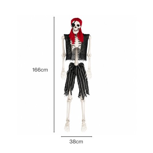Yezi Halloween Skeleton Life Size Pirate Decor 166cm PE Plastic White