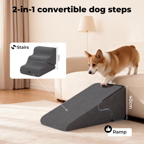 Skylos 2-in-1 Dog Steps for Bed,Adjustable 3-Steps High Density Foam Dog Ramp for Sofa