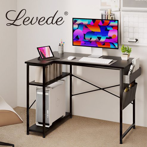 Levede L Shaped Gaming Desk with Storage Bag in Black Colour