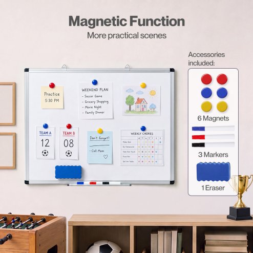 Levede Magnetic Whiteboard Adjustable Wall Mounted Dry Erase Office,White
