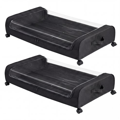 Levede Under Bed Storage Boxes with Lids, 46L x2, Rolling, Black, Oxford