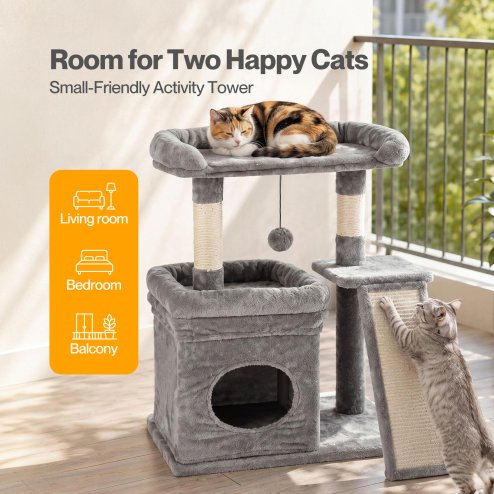 Skylos Cat Tree Tower Large Perch Condo Sisal Scratcher Indoor Felines Grey