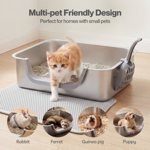 Skylos Cat Litter Tray Stainless Steel 7.5cm Low Entry High Sides 201 Steel